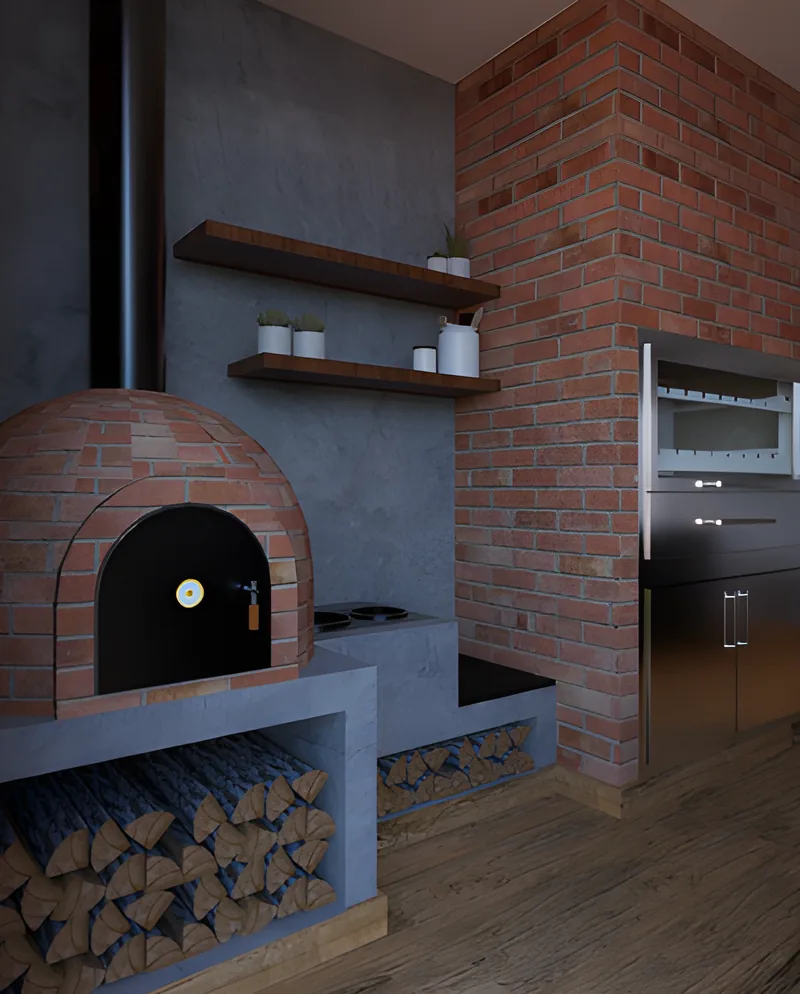 Horno de barro y parrilla con ladrillo artesanal